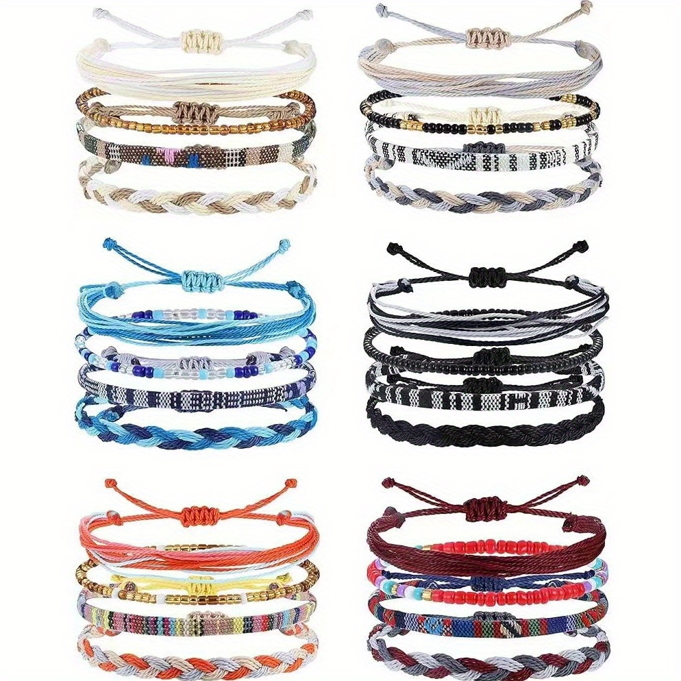Boho Braided Bracelets Set Red Yellow